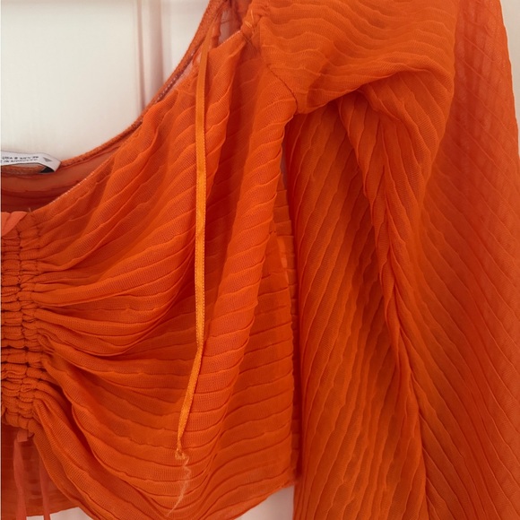 Zara Orange Ruffled Pleated Top - Picture 9 of 13